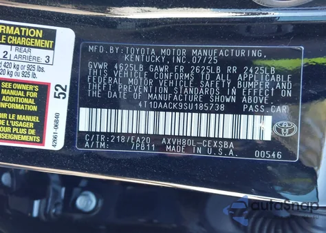 2025 Toyota Camry Se from USA, damaged, VIN 4T1DAACK9SU185738